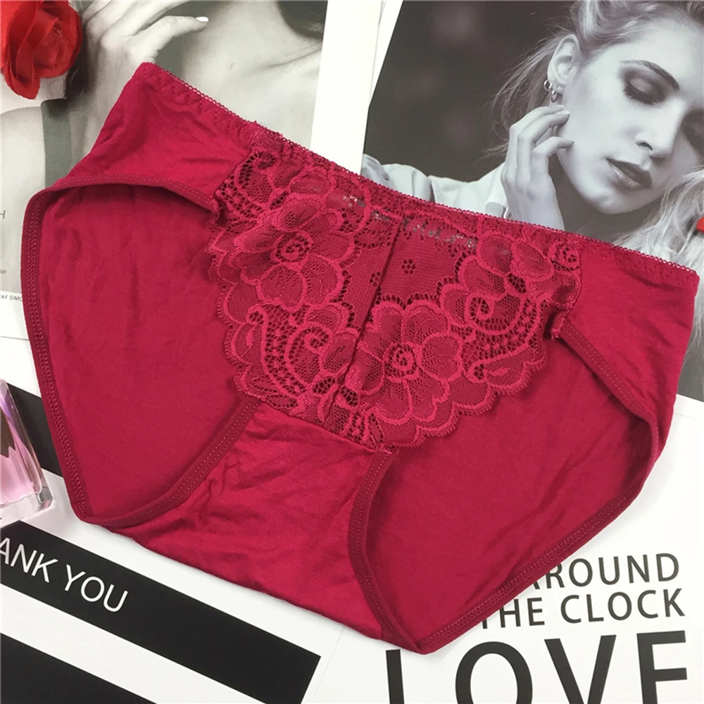 

No Trace Underwear Solid Color Ladies Underpants Low Waist Breathable Briefs Sexy Lace Panties Women