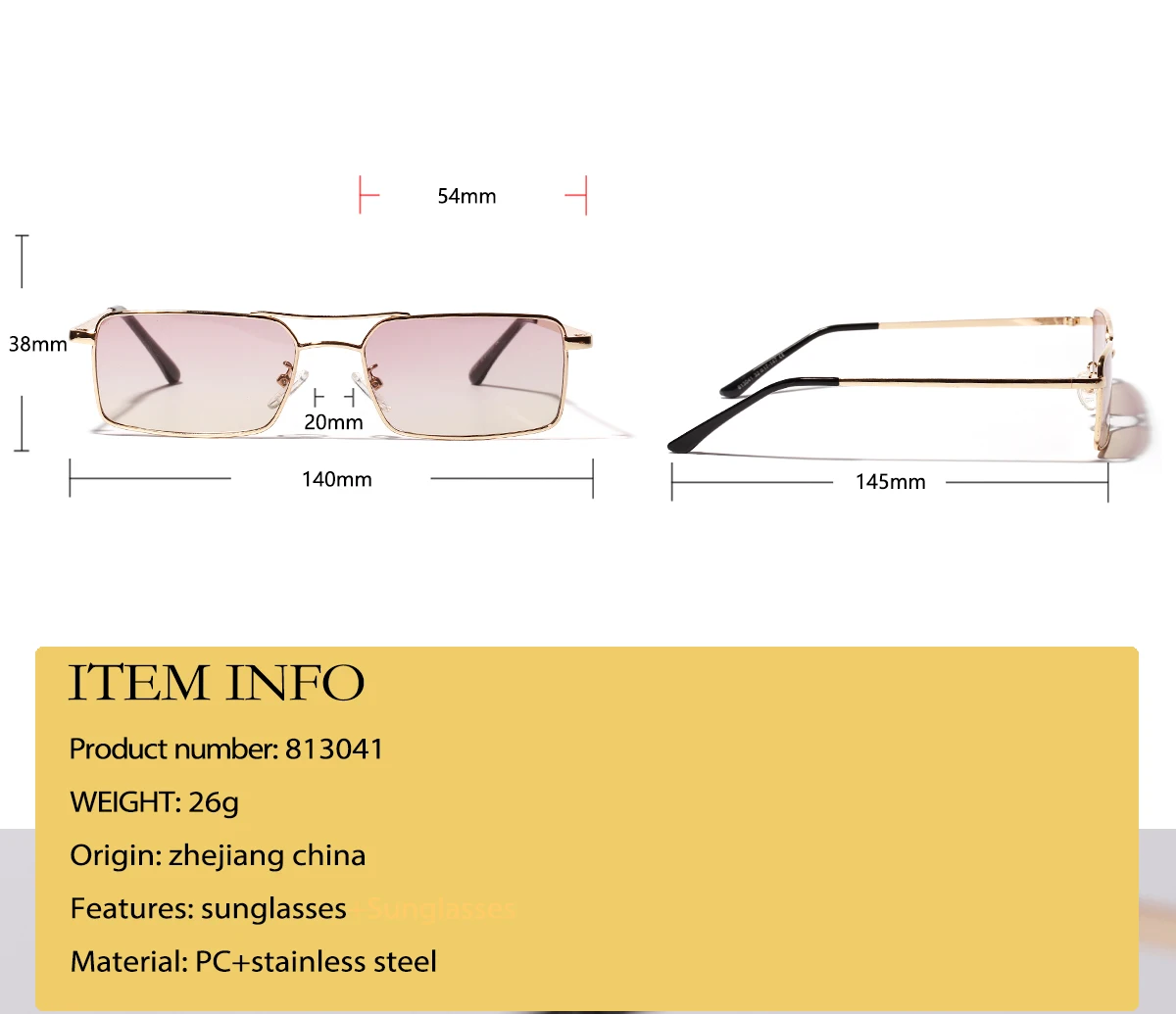 New sunglasses double beam small Metal frame square sunglasses