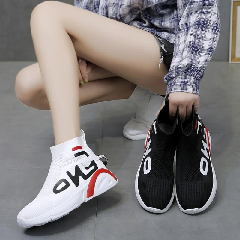 

Women Casual Shoes Fashion Breathable Walking Mesh Female Sock Shoes Flying Weaving Ladies High Top Tenis Femenino Para Esporte