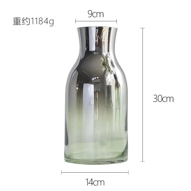 Nordic Plating Modern Wind Simple Mustard Green Transparent Glass Vase Flower Flower Arrangement Home Decoration Ornaments - Цвет: C