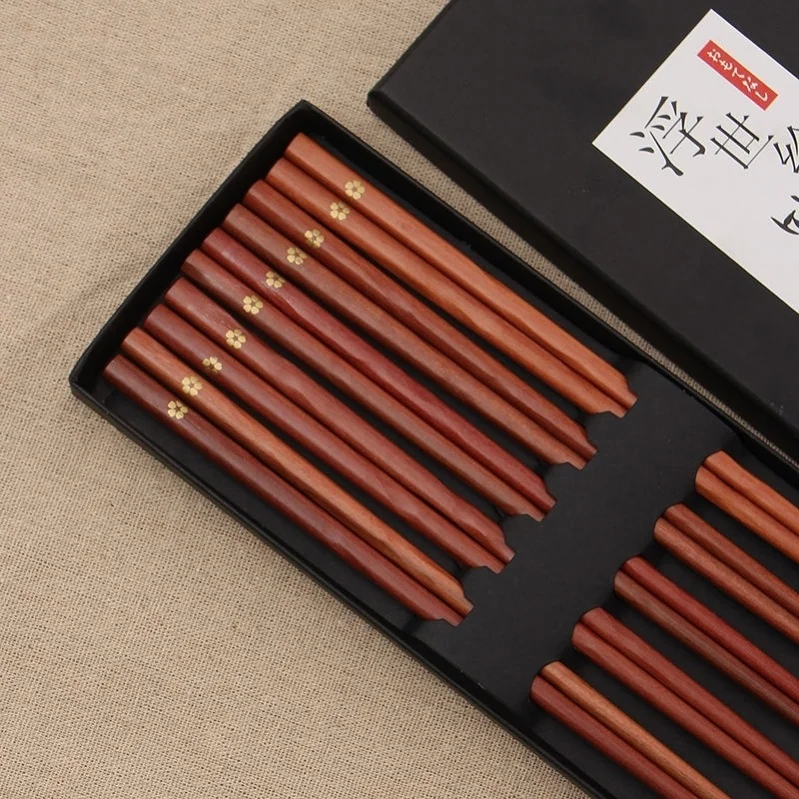 

10 pairs/set of reusable Japanese cherry wood chopsticks pointed household tableware long creative non-slip chopsticks korean