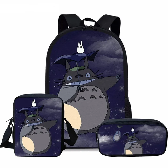 3 шт./компл. AnimeTotoro печать Ёмкость школьный детский рюкзак, школьные сумки для детей Одежда с изображением персонажей из мультфильмов для мальчиков и девочек ранец Mochila Escolar