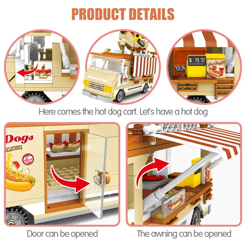 511 шт серия городской улицы, модель грузовика хот-дог, строительные блоки, фигурки автомобилей для кемпинга, игрушки для девочек, подарки