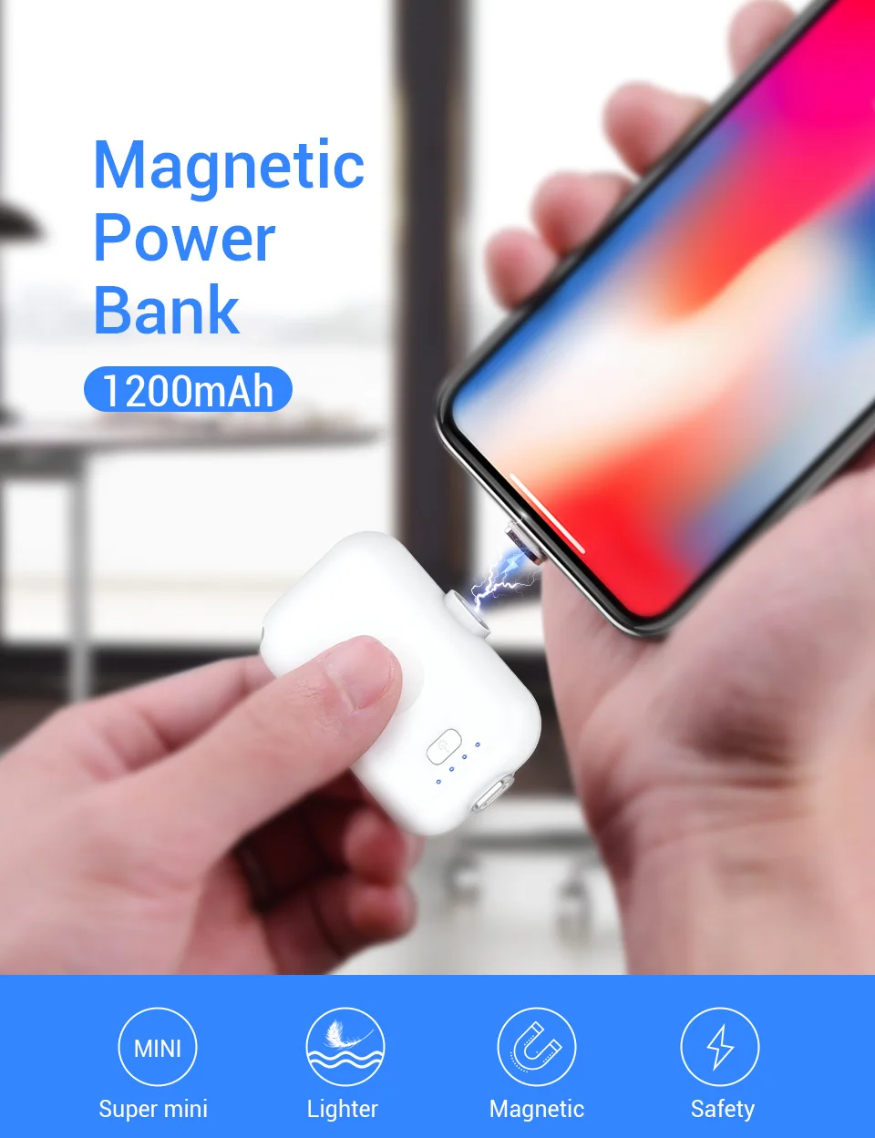 best powerbanks PZOZ Magnetic Power Bank For iPhone Micro USB Type C 1200mAh Mini Magnet Charger Power Bank For iPhone iPad Xiaomi Huawei Phone battery pack for phone