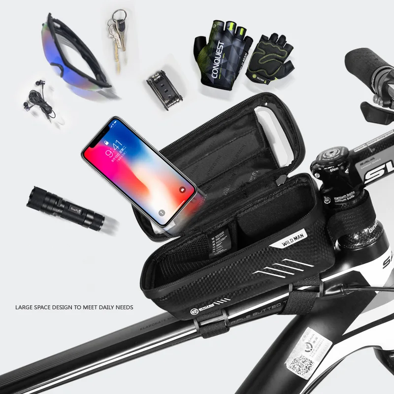Велосипедная Рама для телефона WILD MAN, сумка для горного катания на велосипеде с сенсорным экраном, жесткий водонепроницаемый чехол для телефона