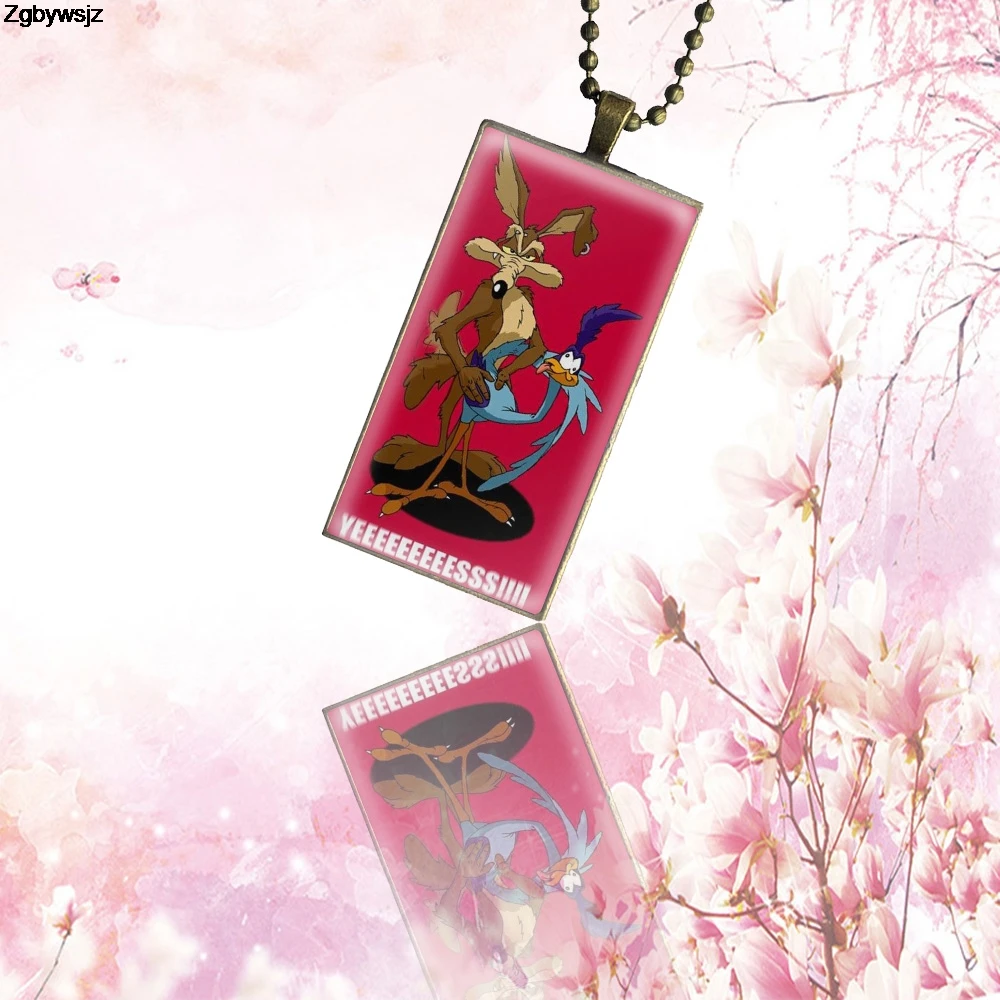 For Women Gifts Boy Glass Cabochon Pendant Necklace Rectangle Fashion Cute Fun Cartoon Looney Tunes Coyote | Украшения и