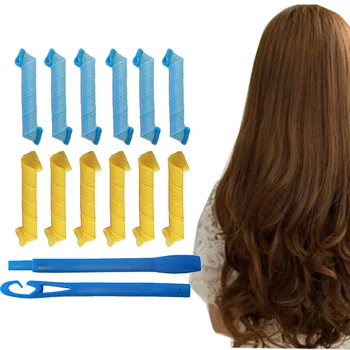 

30cm Hair Curler Curling Iron Plastic Curler Set Air Bangs Pear Flower Curling Tool 12 Blue + 12 Yellow + 2 Blue Accessories