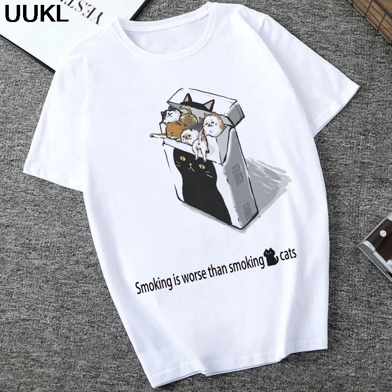 Camisas Mujer 2020 Летняя женская футболка Харадзюку каваи Somking Is Harder Than Smoking Cats с надписью