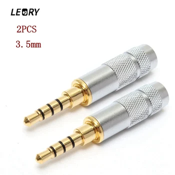 

LEORY 2pcs Gold Plated 3.5mm Stereo 4 Pole Repair Headphone Jack Plug Cable Audio Solder Connectors