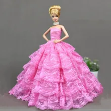 BJD – robe de princesse en dentelle rose pour Barbie, vêtements de poupée, épaules dénudées, tenues de fête de mariage, accessoires de jouets, 1/6