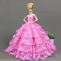 BJD – robe de princesse en dentelle rose pour Barbie, vêtements de poupée, épaules dénudées, tenues de fête de mariage, accessoires de jouets, 1/6 