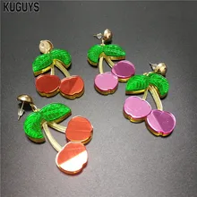 

New Cute Red Pink Cherry Dangle Earrings for Girls Women Mirror Acrylic Drop Earring Trendy Jewelry Fashion Accessories