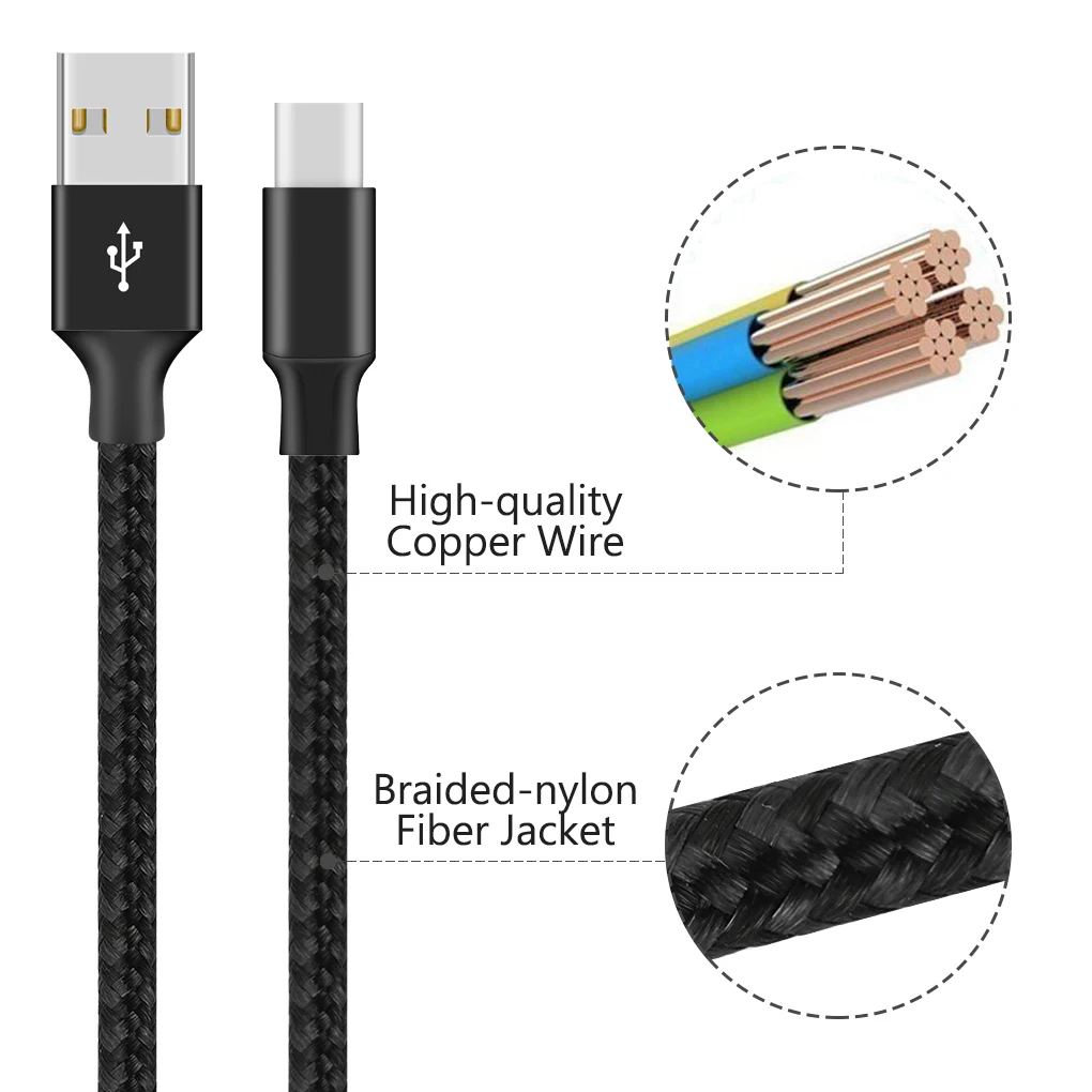 

Nylon Braided Type-C Cable Data Transfer Max 2.4A Currents High Speed Fast Charging USB Cable