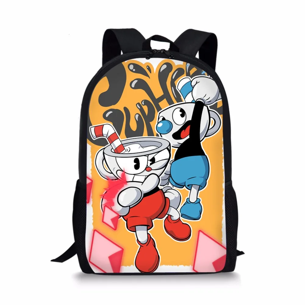 HaoYun, школьная сумка для мальчиков, Cuphead, Mugman, 3D принт, черный рюкзак, детский рюкзак, для школьников, на заказ, изображение, рюкзак, Mochila