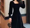 Autumn and winter 2022 new gold velvet dress women French retro square collar waist Office Lady  Knee-Length ► Photo 1/6