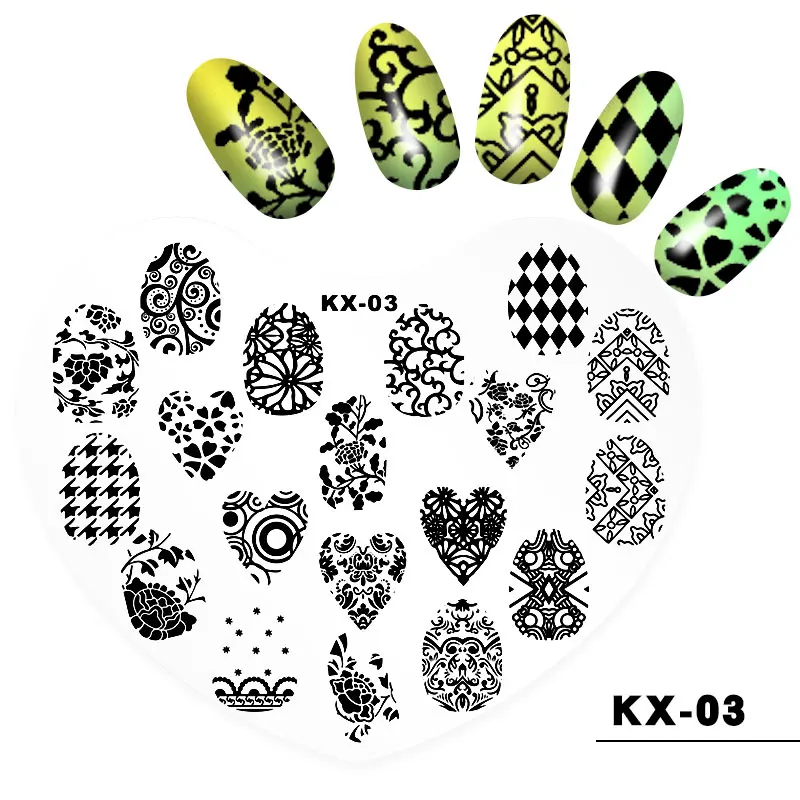 10 вариантов ногтей штамповки пластины экологически чистый пластиковый шаблон печати сердце пластина с изображениями для нейл-арта Маникюрный Инструмент - Цвет: KX-03