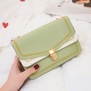 

Women's bag embroidered shoulder chain small square bag 2019 summer new Messenger bag cover-type contrast color mobile phone bag