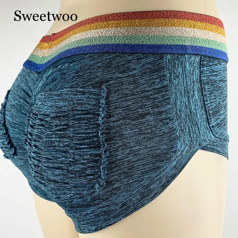 SWEETWOO, шорты для йоги,, радужные полосы, сексуальные, пуш-ап, фитнес-Шорты Женщины, для спортзала, с карманами, эластичные, тонкие шорты для тренировок