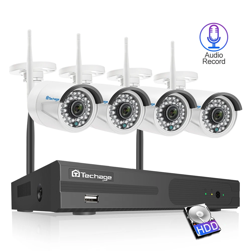 

Techage 4CH 1080P Wireless Wifi Camera System 2mp Audio Record CCTV Camera Waterproof Outdoor P2P Night Vision Surveillance Kit