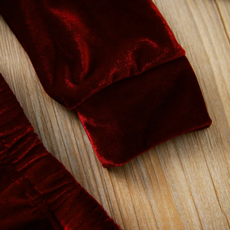 Бархатные комплекты одежды для маленьких мальчиков и девочек, Осенний Повседневный однотонный комплект из 2 предметов: топ с капюшоном и длинными рукавами+ штаны, комплект из 2 предметов, красный, черный, красный, Gra