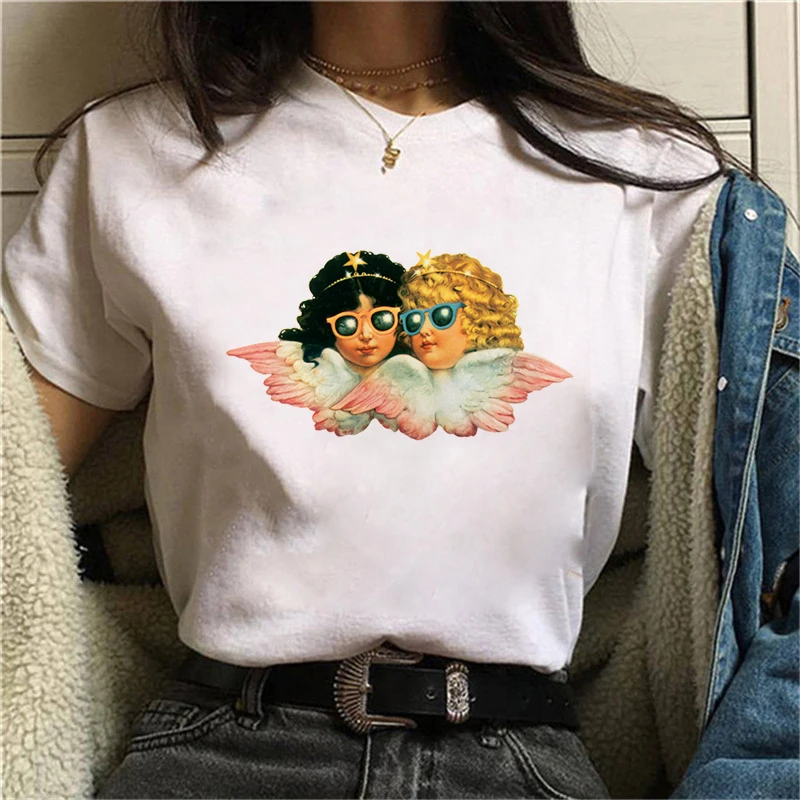 90s Graphic Rock Top Tees Female Angel child T Shirt Women Harajuku Vintage T-shirt Fashion Queen Tshirt