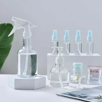 

12Pcs PET Transparent Plastic Travel Refillable Bottle Set with Small Funnel for Flight Airport Holiday Skin Care Sub-Bottle