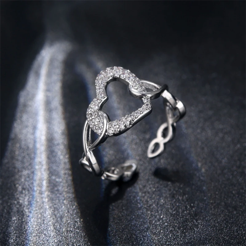 

New trendy super flash zircon love ring with micro inlay opening adjustable ring jewelry