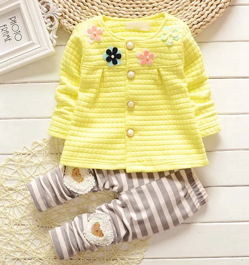 Одежда для маленьких девочек г. Весенний Модный комплект одежды для новорожденных девочек от 3 до 24 месяцев, хлопковая одежда с длинными рукавами - Цвет: Цвет: желтый