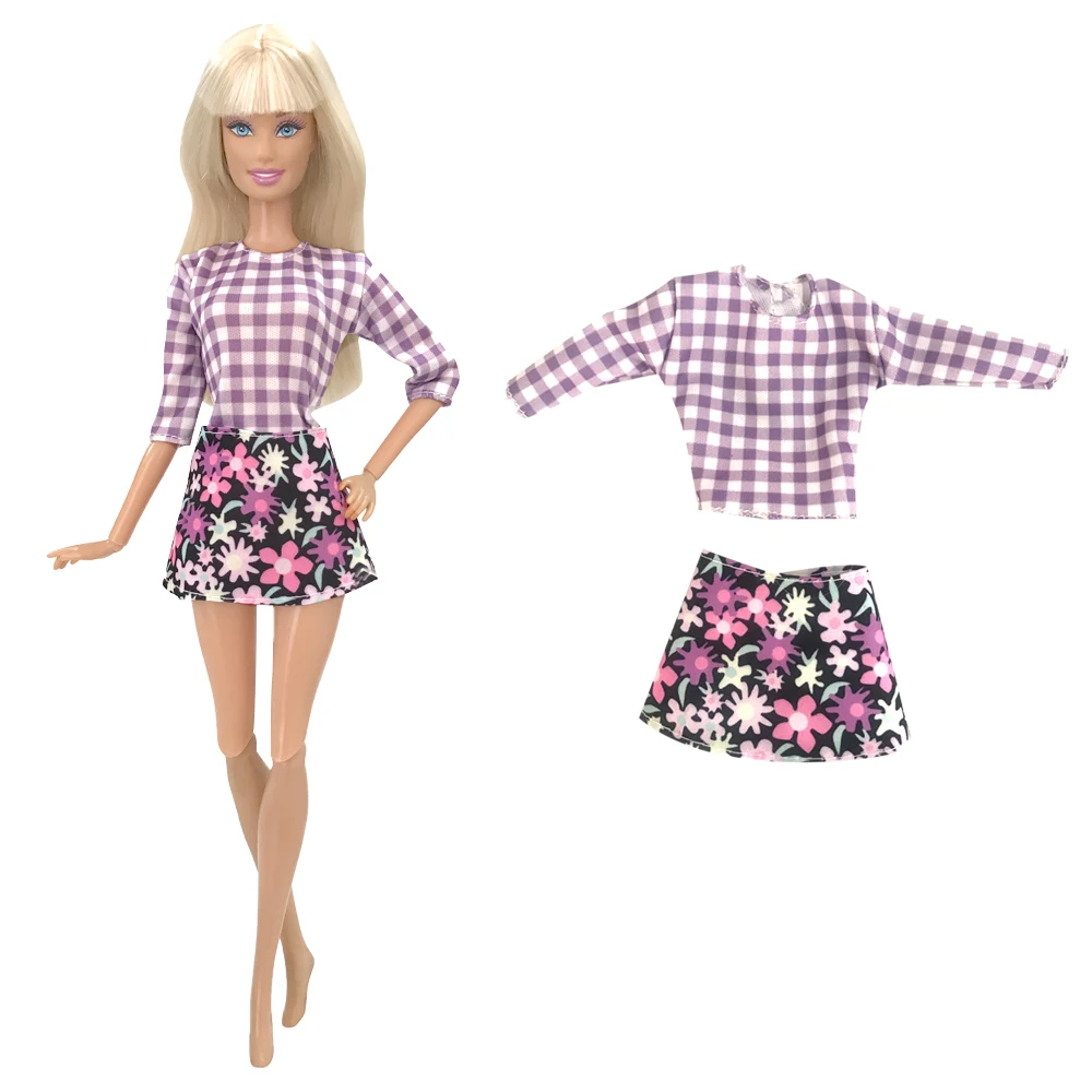 Nk 1 Set Doll Dress Fashion Purple Shirt + Mini Flower Pattern Gonna Abbigliamento Casual Abbigliamento Per Barbie Doll Accessori Kid Toy 4