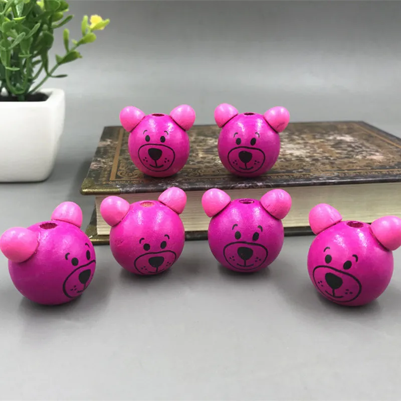 Rose red-20pcs DIY 20 шт разнообразие цветов деревянный круглый медведь свободные бусины ремесленные бусины бисером 28 мм - Цвет: Rose red-20pcs