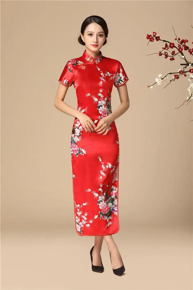 Китайское женское классическое Qipao Плюс Размер 3XL 4XL 5XL 6XL Vestidos Атласное Вечернее платье винтажное современное платье Ципао на пуговицах - Цвет: Red