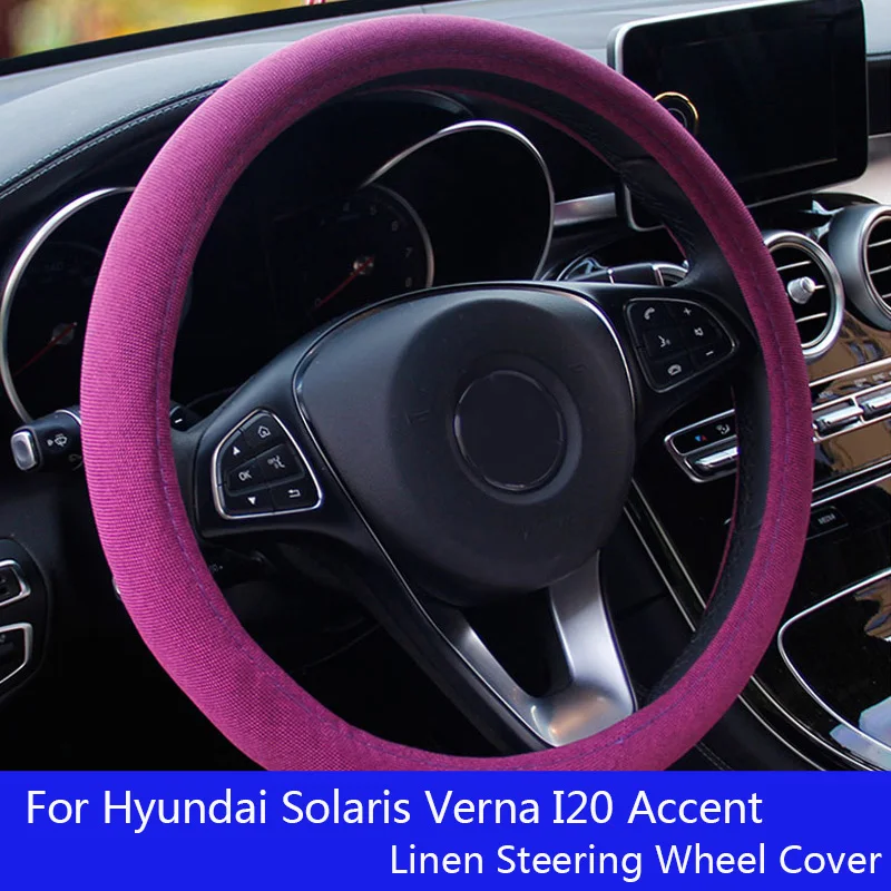 

For Hyundai Solaris Verna I20 Accent four seasons breathable Linen Steering Wheel Cover