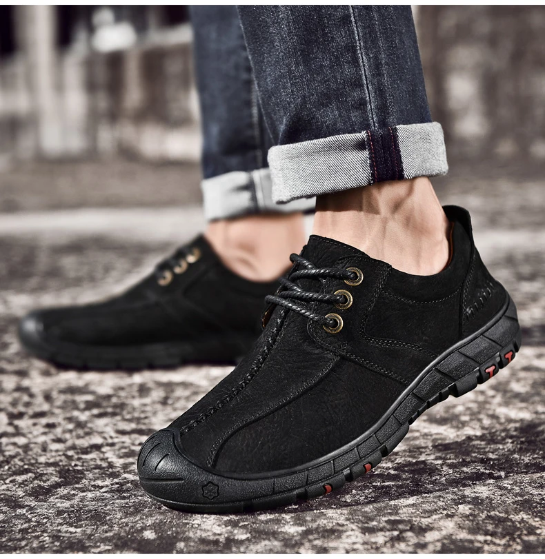 Handmade High Quality Men Shoes Spring Autumn Natural Leather Casual Shoes Flats Breathable Outdoor Shoes Men