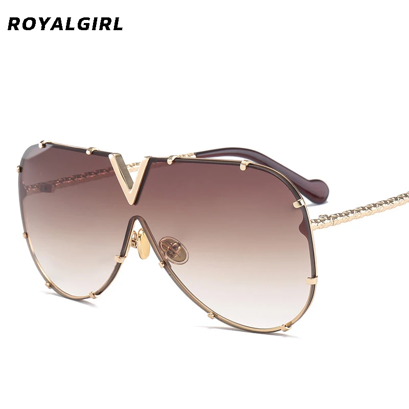 ROYAL GIRL 2022 New Sunglasses Men Women Brand Design Metal Frame Oversized Personality High