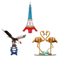 3 шт. DIY 3D деревянные животные собранные игрушки Моделирование Париж башня Орел Фламинго Ремесло Подарочная модель строительные наборы