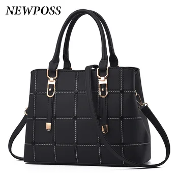 

PU Leather Large Capacity Woman Handbag Grid Shoulder Bag Fashion Casual Luxury Designer Crossbody Bag Ladies PurseBag Mama Bag