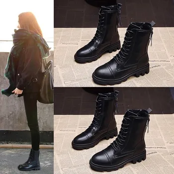 

New Women Winter Snow Boots Fashion Non-Slip Round Toe Lace-Up Motorcycle Boots High Quality Warm Platform Boots Women Shoes