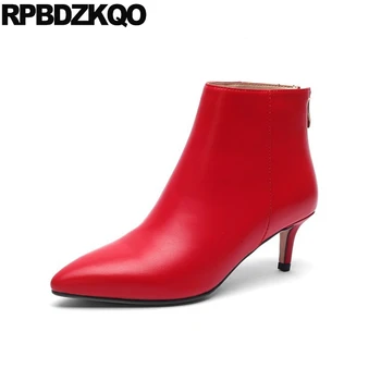 

high quality pointed toe stiletto boots fall booties ankle suede red autumn pointy 2019 luxury brand shoes women genuine leather