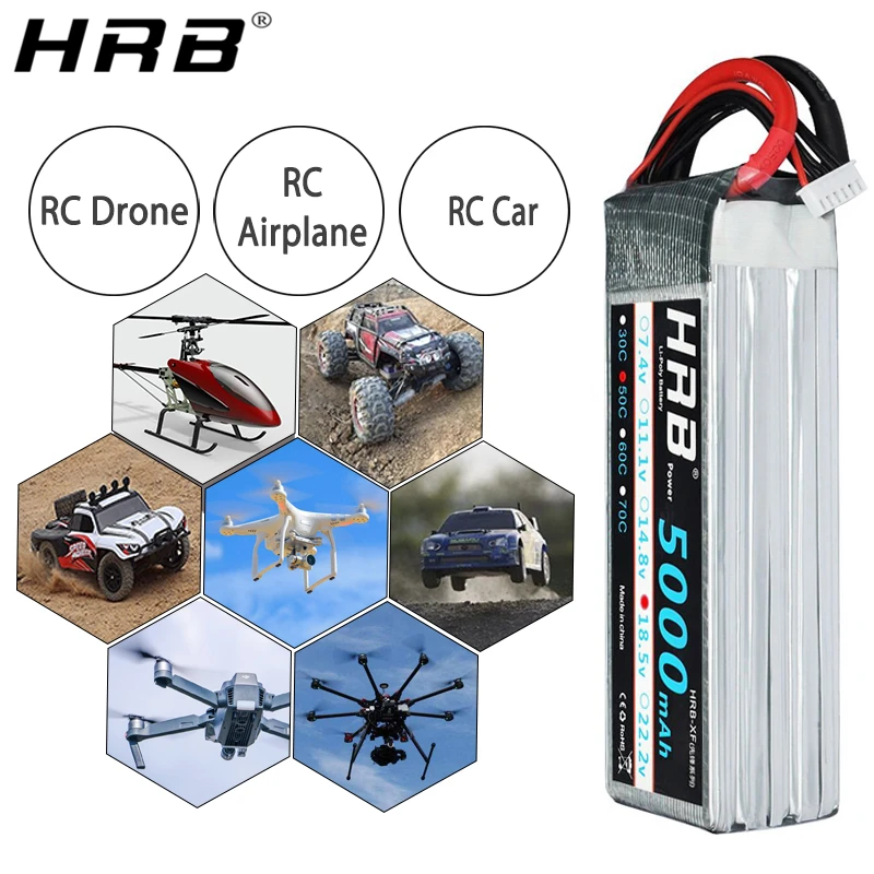 HRB 2S 3S 4S 5S 6S Lipo Батарея 1300 1500 мАч 2200 мАч 2700 мАч 5000 мАч 3300 6000 мА/ч, XT60 T EC5 EC2 7,4 V 11,1 V 14,8 V 22,2 V RC Запчасти