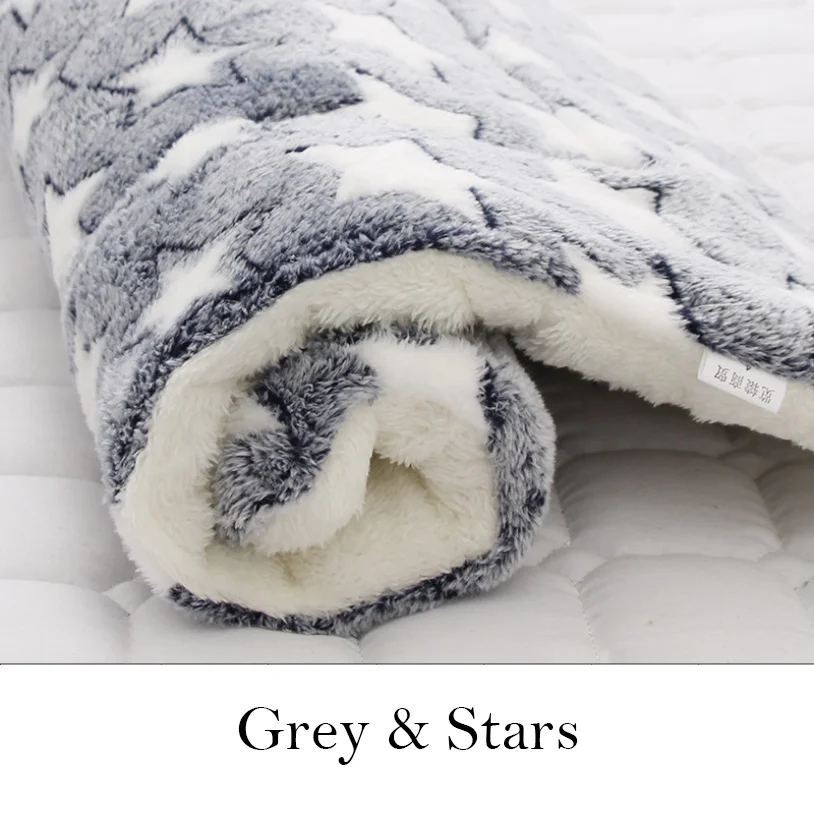 Grey with Stars Зимняя теплая кровать для собаки, мягкое Флисовое одеяло для животных, кошачьего туалета, щенка, коврик для сна, прекрасный матрас, подушка для маленьких и больших собак, 5 размеров - Цвет: Grey with Stars