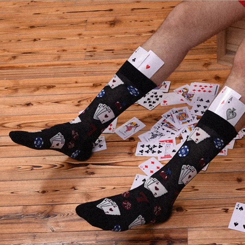 Casual Socks Dice Poker Card Printed Anti-slip Breathable Cotton Hosiery Footwear Accessories Fitness Women Men's Sportswear