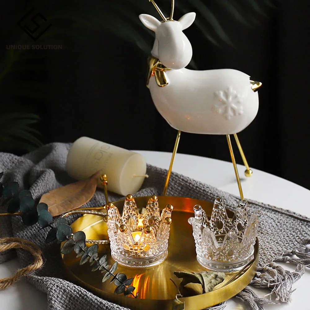 Candlestick Home Decoration Accessories European Light Luxury Candlestick Necklace Ring Storage Dish Glass Embossed Candlestick 5