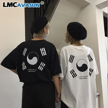 

Woman Men China Graphic Letter Tai Chi Graffiti Striped Print Plus Oversized TopT Shirt Harajuku Streetwear Punk T-Shirt Korean