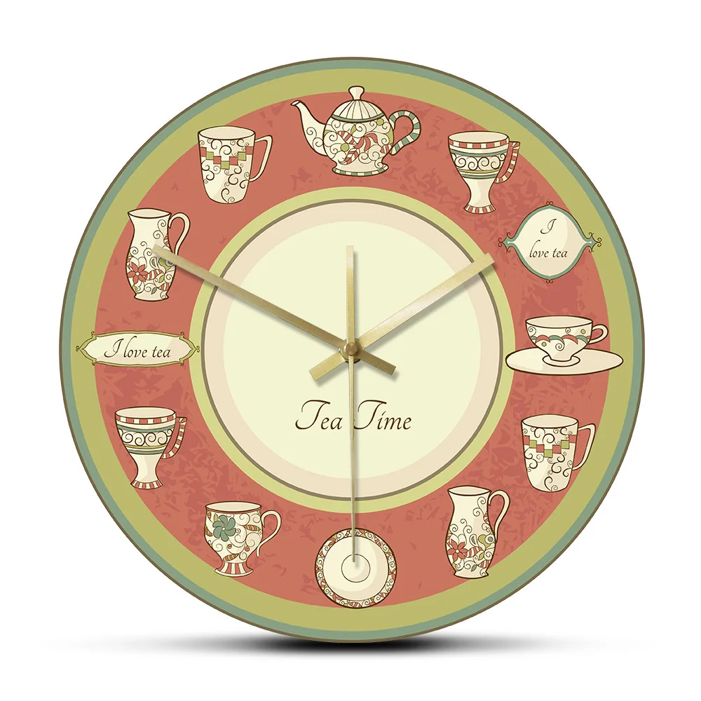 Tea Time Retro Dishware Wall Clock No Frame  