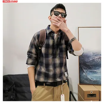 

Dropshipping Men Streetwear Striped Tops 2020 Spring Solid Plaid Causal Shirt Korean Long Sleeve Lapel Shirts 5xl