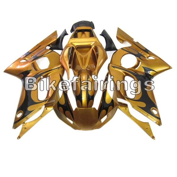 Капоты для Yamaha YZF-600 R6 1998 1999 2000 2001 2002 R6 впрыска ABS Полный золотой и черный кузов комплект крышек