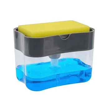 

2 In 1 Liquid Soap Pump Dispenser ABS Sponge Seat Press Kitchen Cleaner Tools School Office Hotel