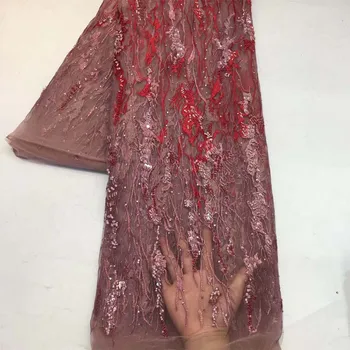 

New coming party apparel net cloth French tulle lace fabric with beads for evening dress HNZ324(5yards/lot)