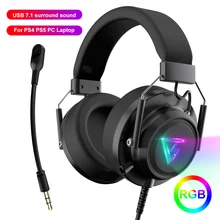 

S9 HiFi 7.1 Stereo USB Headset Gamer for PC PS4 PS5 Playstation 4 Laptop Headphones with Microphone RGB LED Light Big Earmuffs