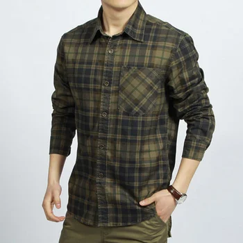 

100% Cotton Vintage Plaid Men Shirts Long Sleeve Turn Down Collar Single Breasted Male Tops Spring Casual Loose Pocket Men Shirt